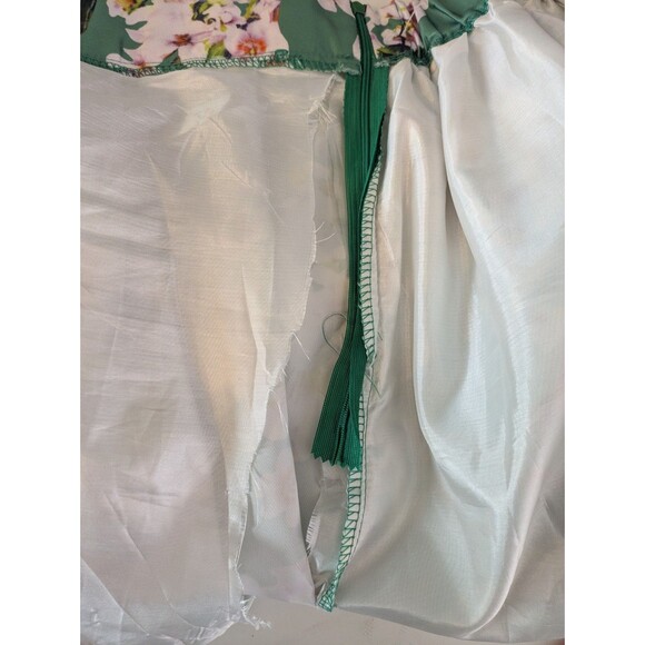 Floral Satin Pleated Skirt Green Pink Cherry Blossom Midi Size XL Cottagecore - Picture 6 of 8